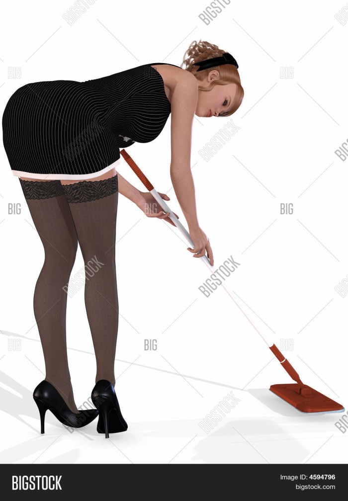 The housekeeper bent down