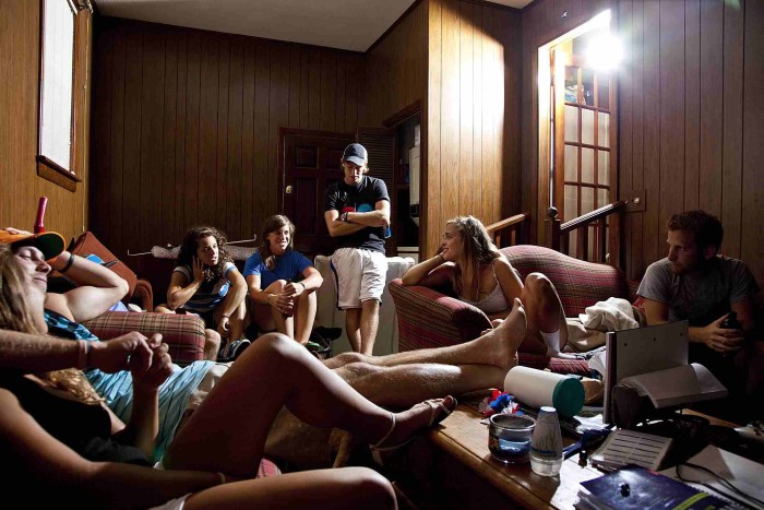 Girl with a guy in a hostel