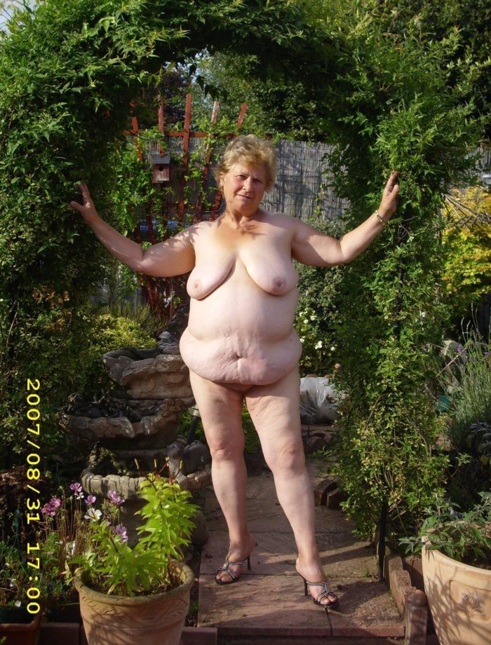 Naked old women in nature