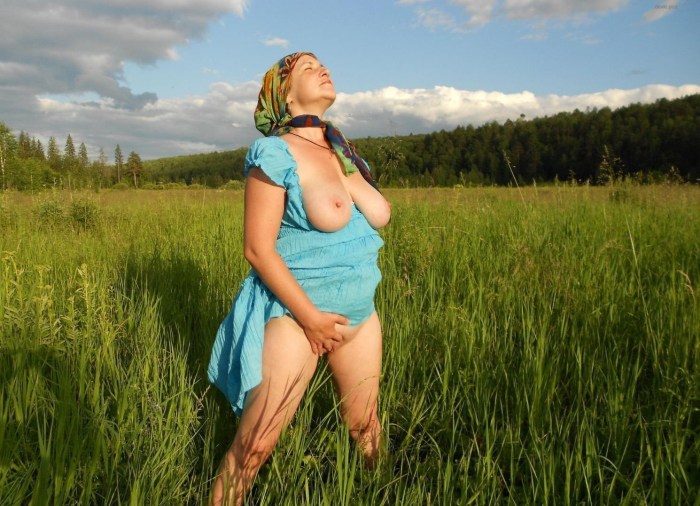 Busty women in the garden