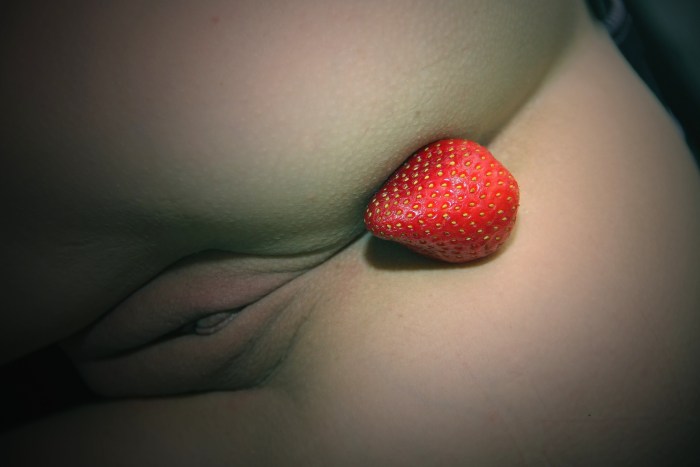 Strawberry on a beautiful chest