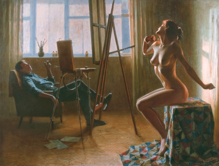 Naked women in the workshop