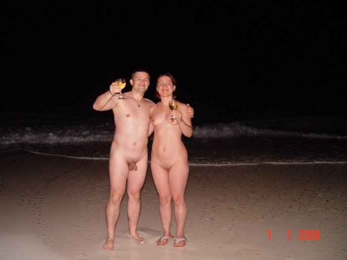 Husband and wife naked in nature