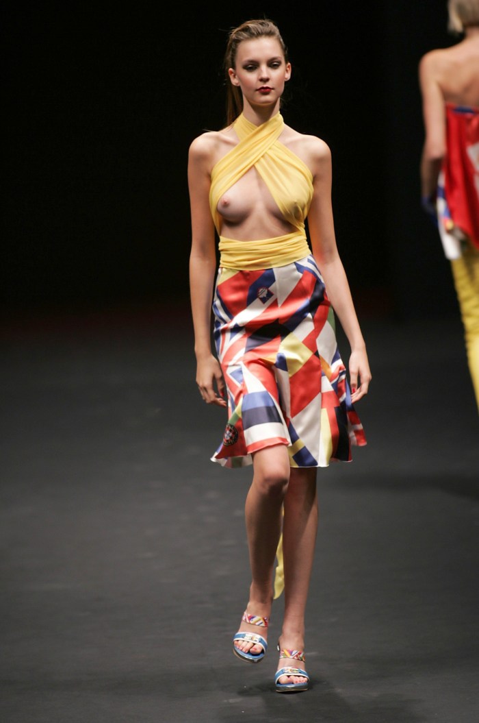 Naked fashion models on the catwalk