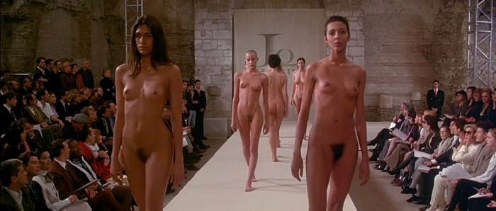 Naked women walk on the catwalk