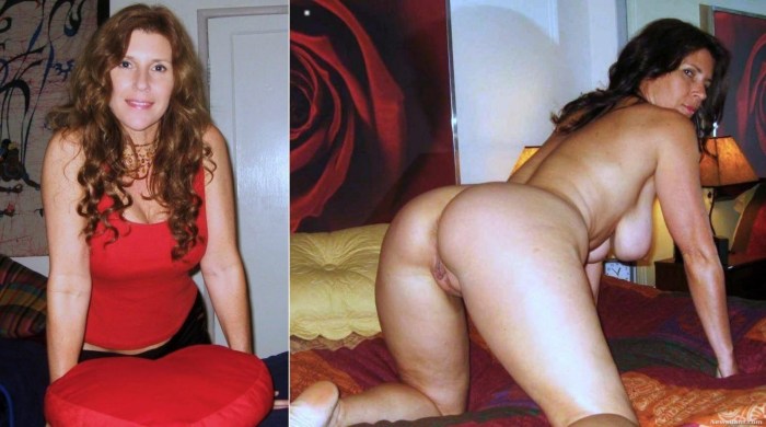 Mature blonde dressed and undressed