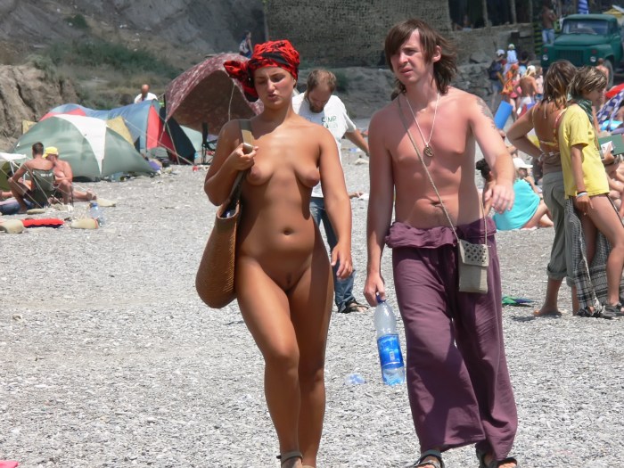 Naked vacationers on the beaches of Crimea