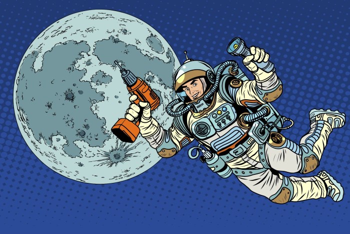 Cosmonaut with a drill