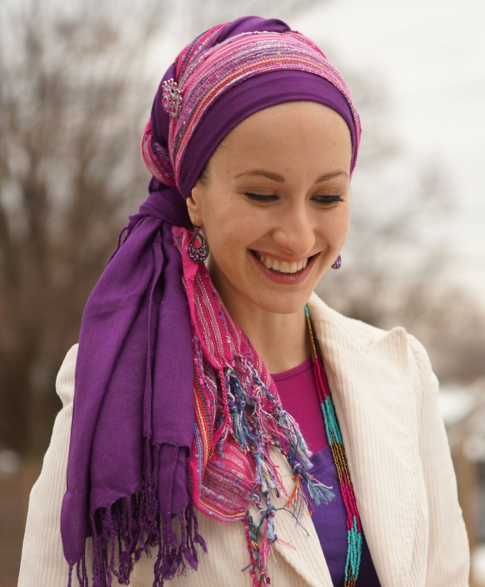 Purple scarf on the head