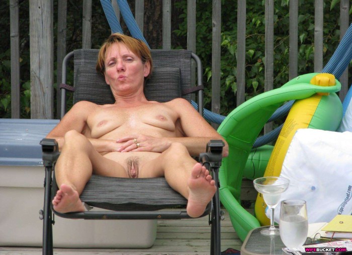 Mom Sunbathing Boobs backyard