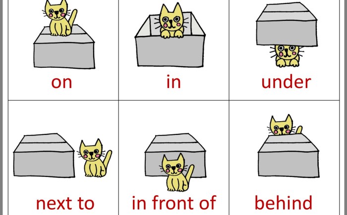 Prepositions on in under Behind Next to