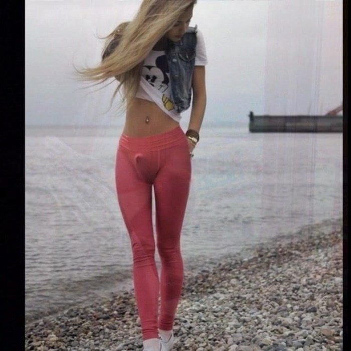 Naked in green tights