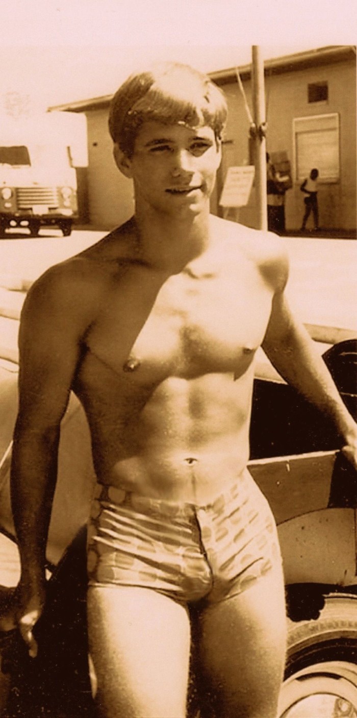 Soviet men in swimming trunks