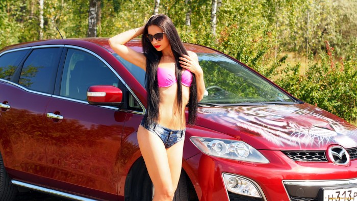 Two girls near the car