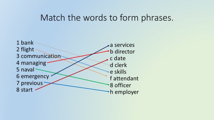 Match The Words To Form Phrases