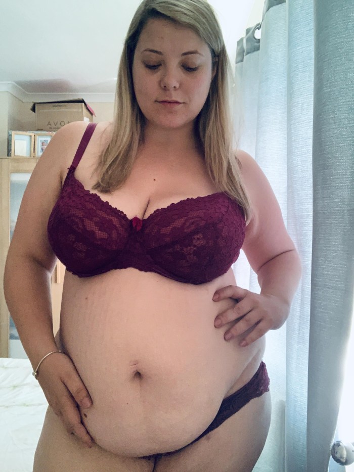 Big Belly Saggy BBW in panties of white