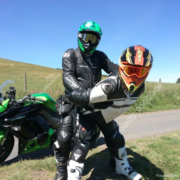 Two guys on a motorcycle