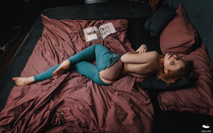 Girl on the bed from above