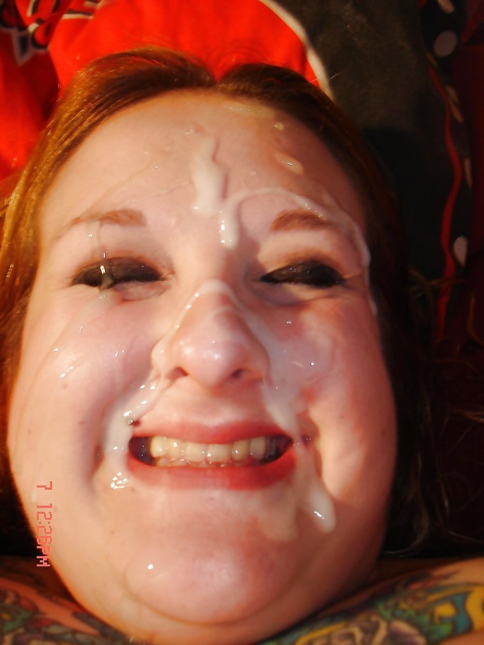 Cum in a fat on the face