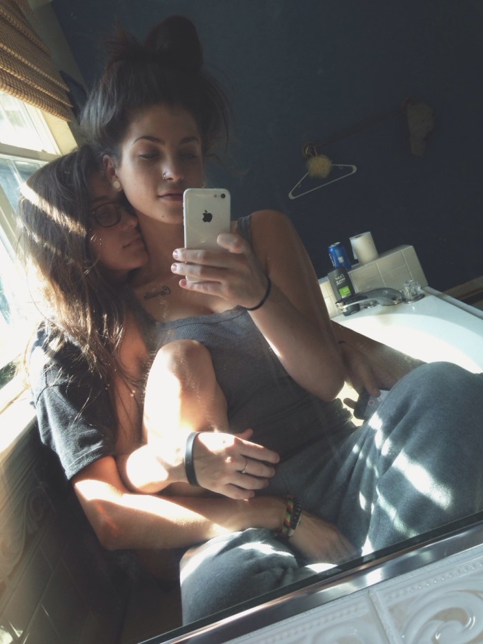 Two girls selfie homemade