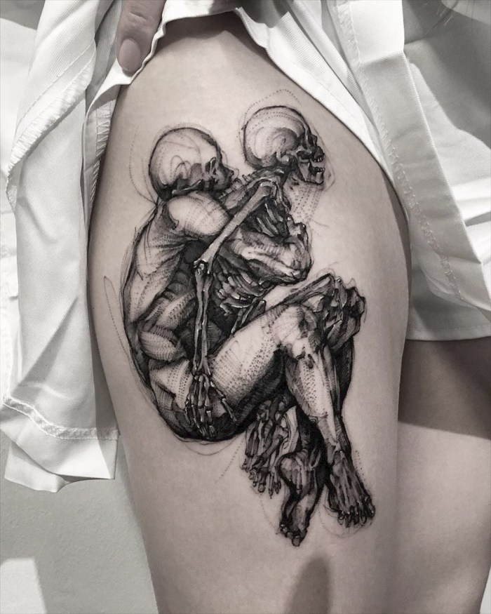 Tattoo skeleton and girl