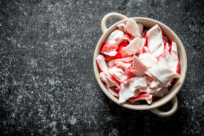 Crab meat on a black background