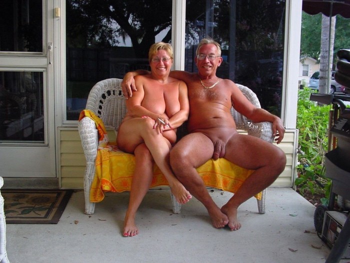Nude Granny in front of men