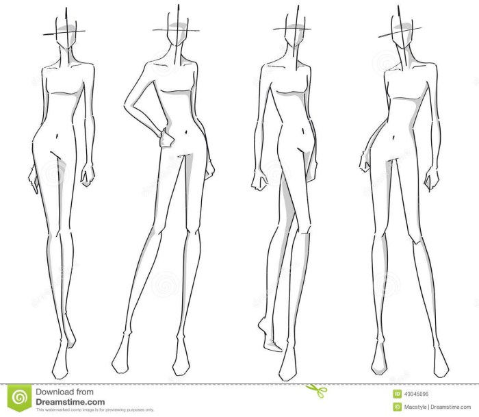 Positions of models for clothing sketches