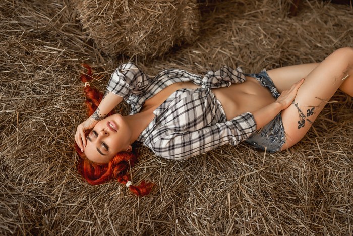 Sasha Blaise on the hay