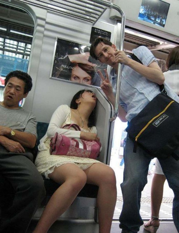 The girl fell asleep in the subway