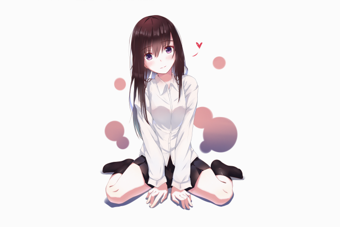 Anime girl sits on her knees