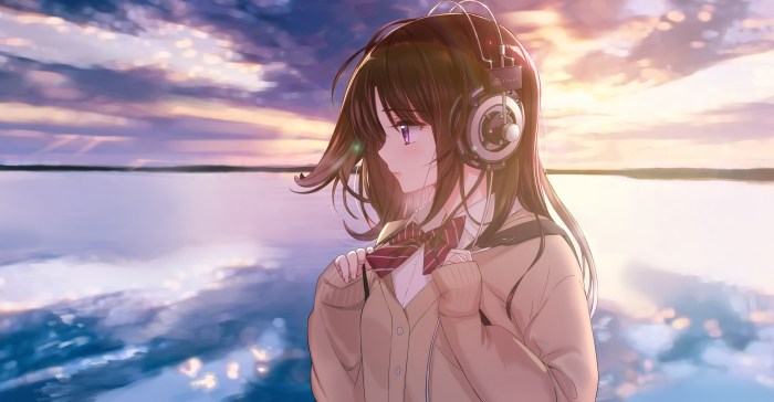 Anime girl in headphones