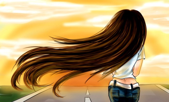 Girl with long hair drawing