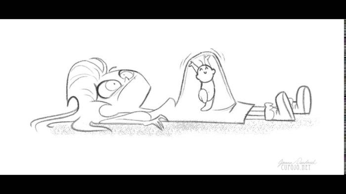 The child pushes in the abdomen of the gif