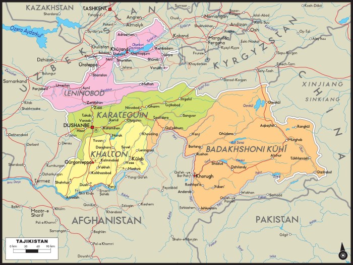 Map of the Republic of Tajikistan