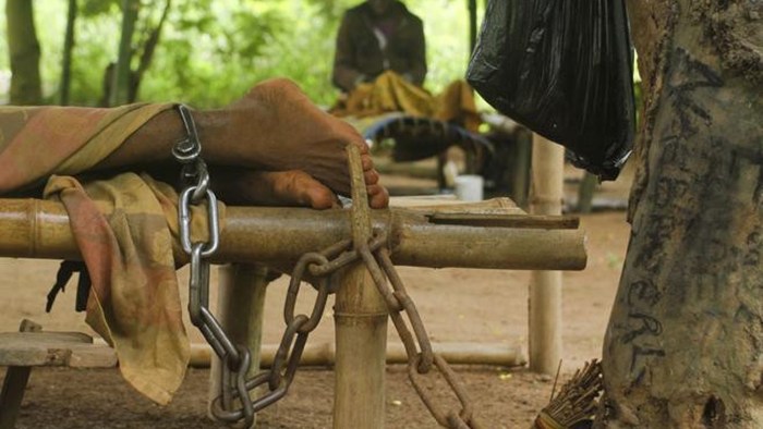 Legs are tied to the cart