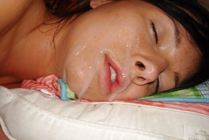 Cum on the face of a sleeping girl