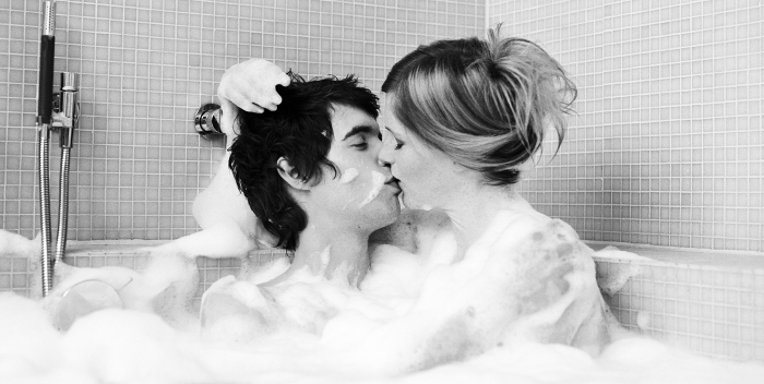 Girl and man in the bathroom