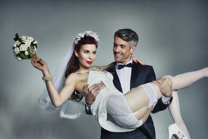 Erotic photo shoot of the bride and groom