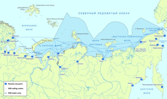 Arctic Northern Sea Road on the map of Russia
