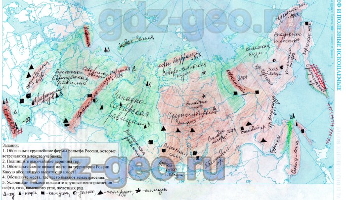 Forms of Russian relief on the contour map Grade 8 geography
