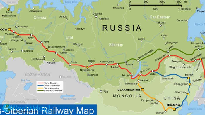 Trans -Siberian Railway on the map of Russia