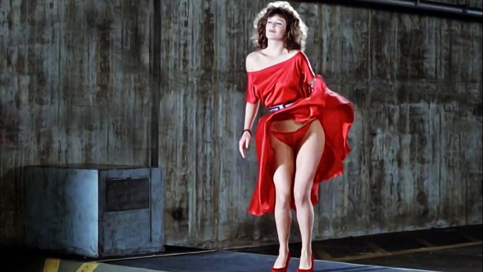 Kelly Lebrock in a red dress