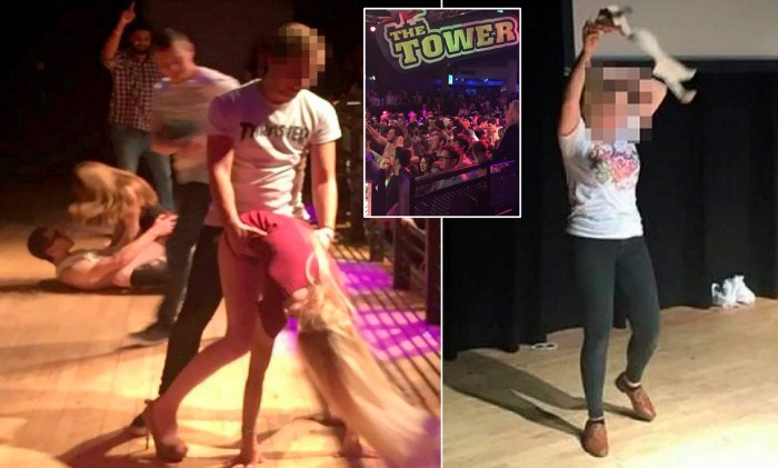 Naked students on stage