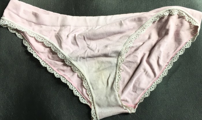 Pink panties on an elderly woman