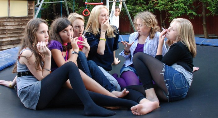 Girls teenagers in the yard