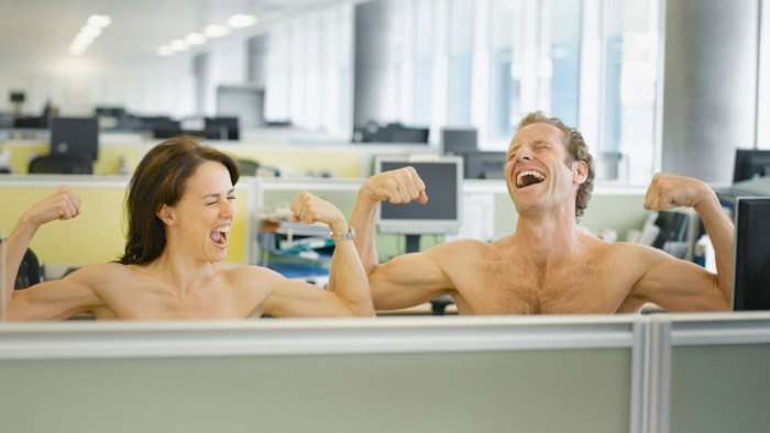 Naked office workers