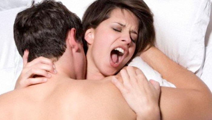 The girl groans with pleasure