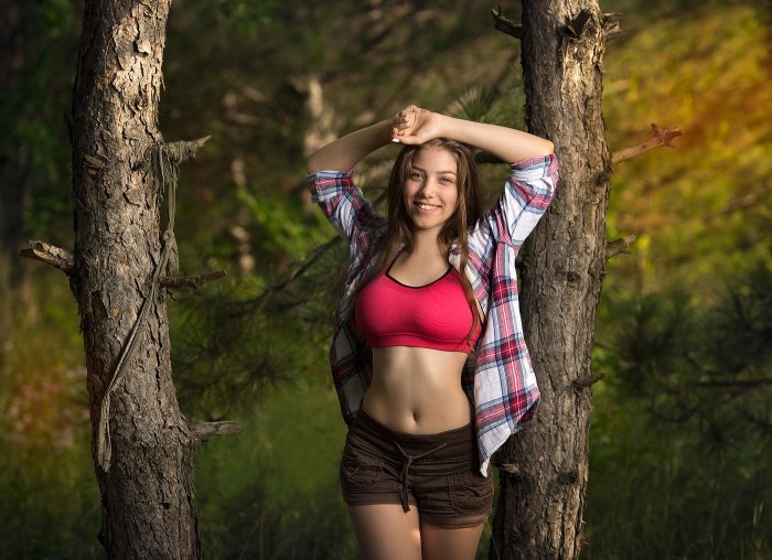 Girls in shorts in nature