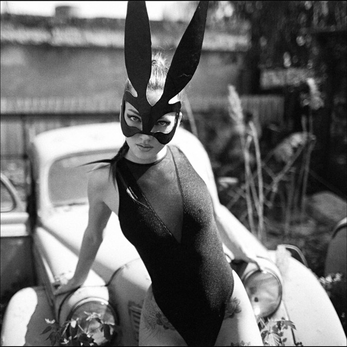 Girl in a black mask hats